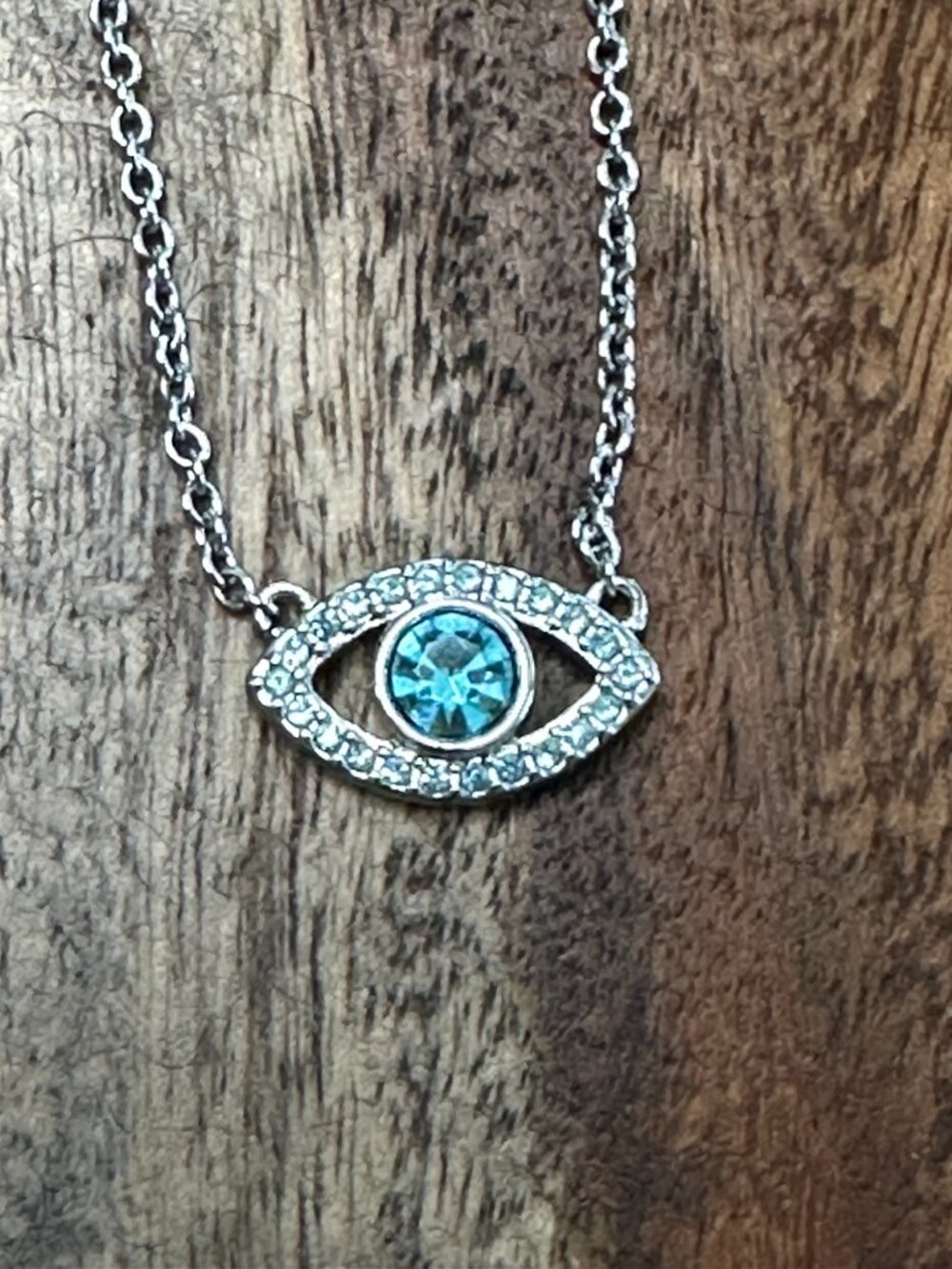 Kurt Geiger Silver Tone Blue Crystal Evil Eye Pendant Necklace